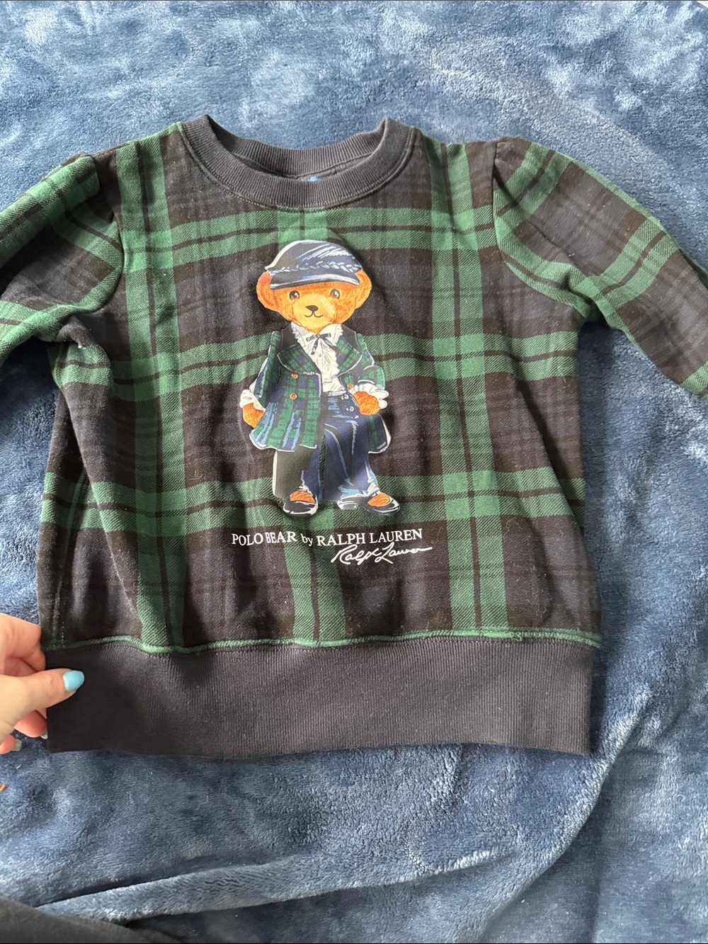 Polo by Ralph Lauren Kids Green & Brown Plaid Polo Bear Sweatshirt